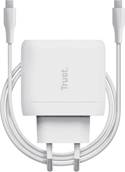 Trust Maxo Caricatore USB-C da 65W, 75% con Materiali Riciclati, Caricatore Rapido con Cavo USB-C da 2m, Adattatore di Alimentazione per iPhone, iPad, Samsung Galaxy, Smartphones, Tablets