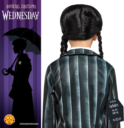 Rubie's Official Wednesday Addams Girls Wig, Kids Fancy Dress