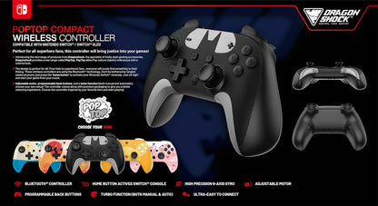 DragonShock - POPTOP COMPACT BT - Pika Compact Wireless Bluetooth Controller compatible Nintendo Switch - Switch Lite - Switch OLED