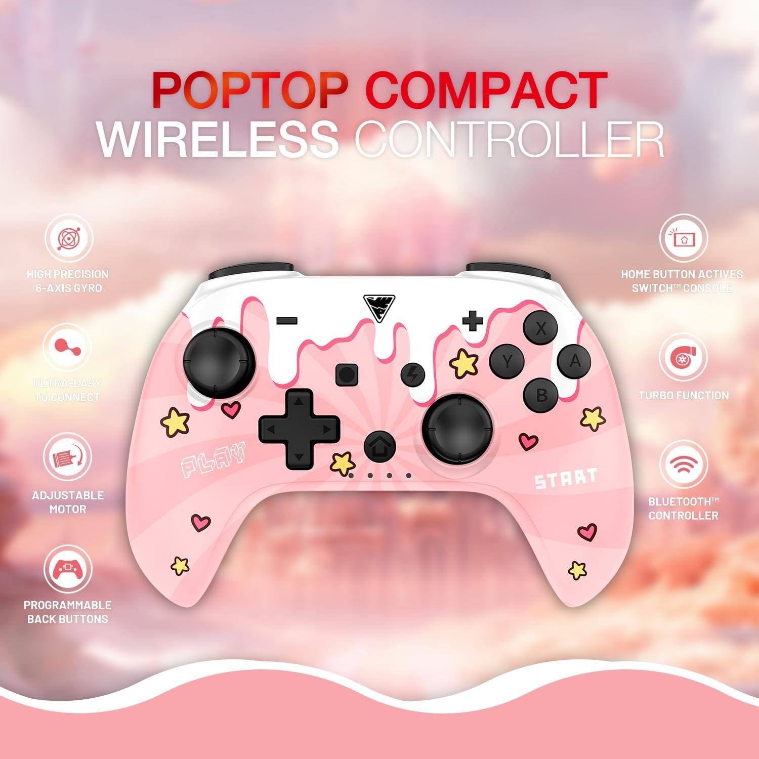 DragonShock - POPTOP COMPACT BT - Sweet Pink Compact Wireless Bluetooth Controller compatible Nintendo Switch - Switch Lite - Switch OLED