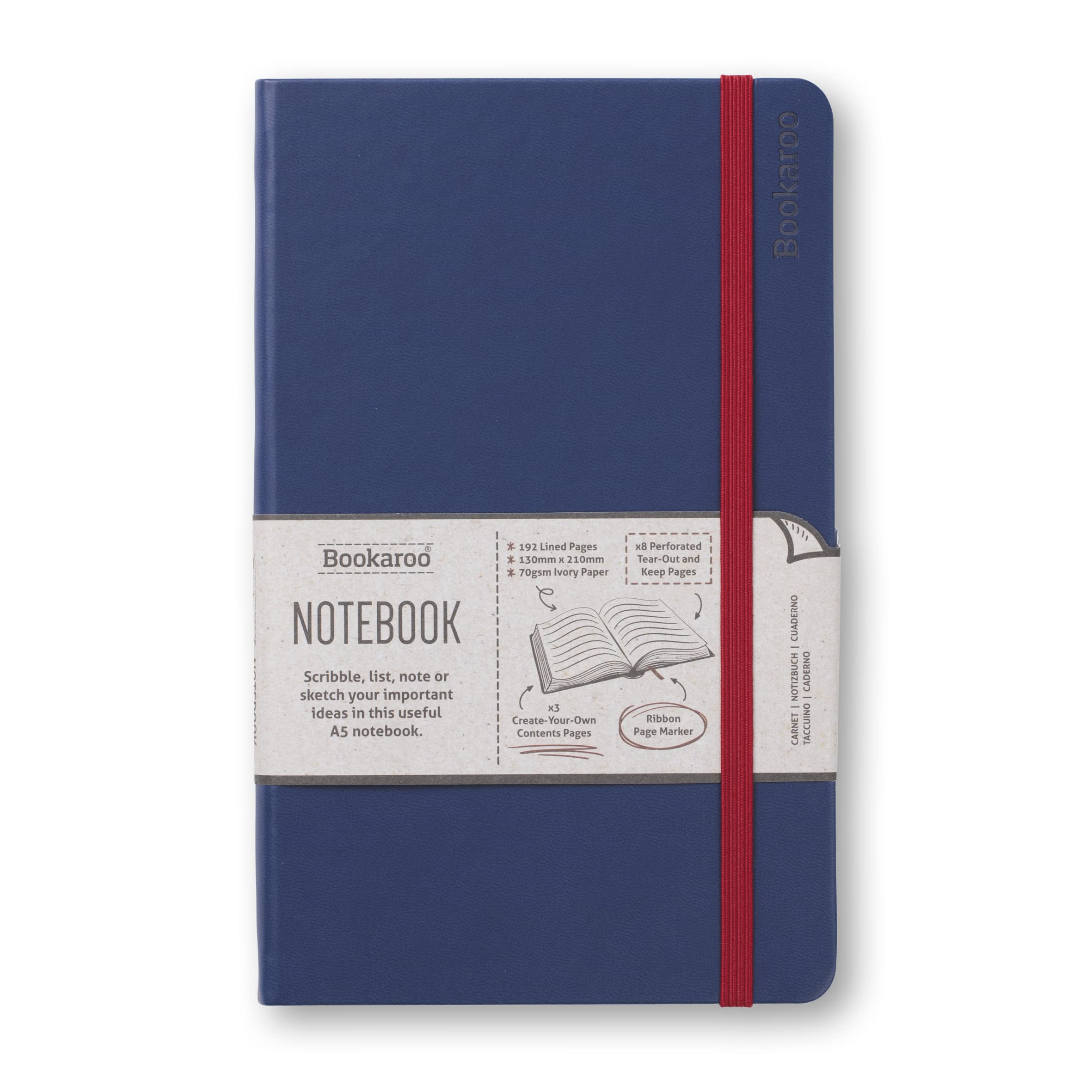IF Bookaroo Notebook A5, Journal - Navy, Classic Ruled Notebook, Hard Cover with Soft PU, (A5) 21.5 x 13.5cm, 192 Pages