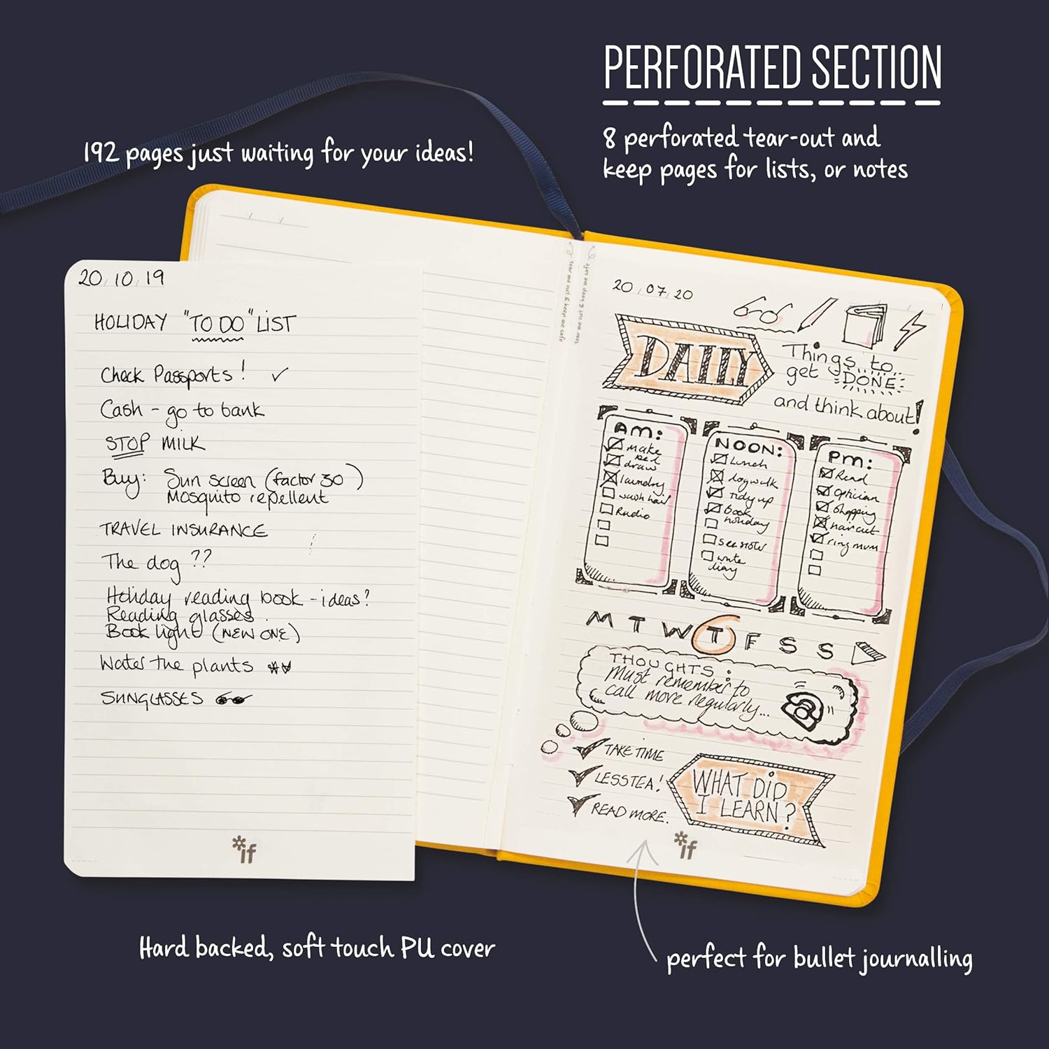 IF Bookaroo Notebook A5, Journal - Navy, Classic Ruled Notebook, Hard Cover with Soft PU, (A5) 21.5 x 13.5cm, 192 Pages