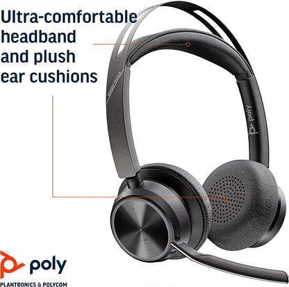 Poly - Voyager Focus 2 UC USB-A Headset (Plantronics) - Bluetooth Dual-Ear (Stereo) Headset with Boom Mic - USB-A PC/Mac Compatible - Active Noise Canceling - Works with Teams, Zoom & more