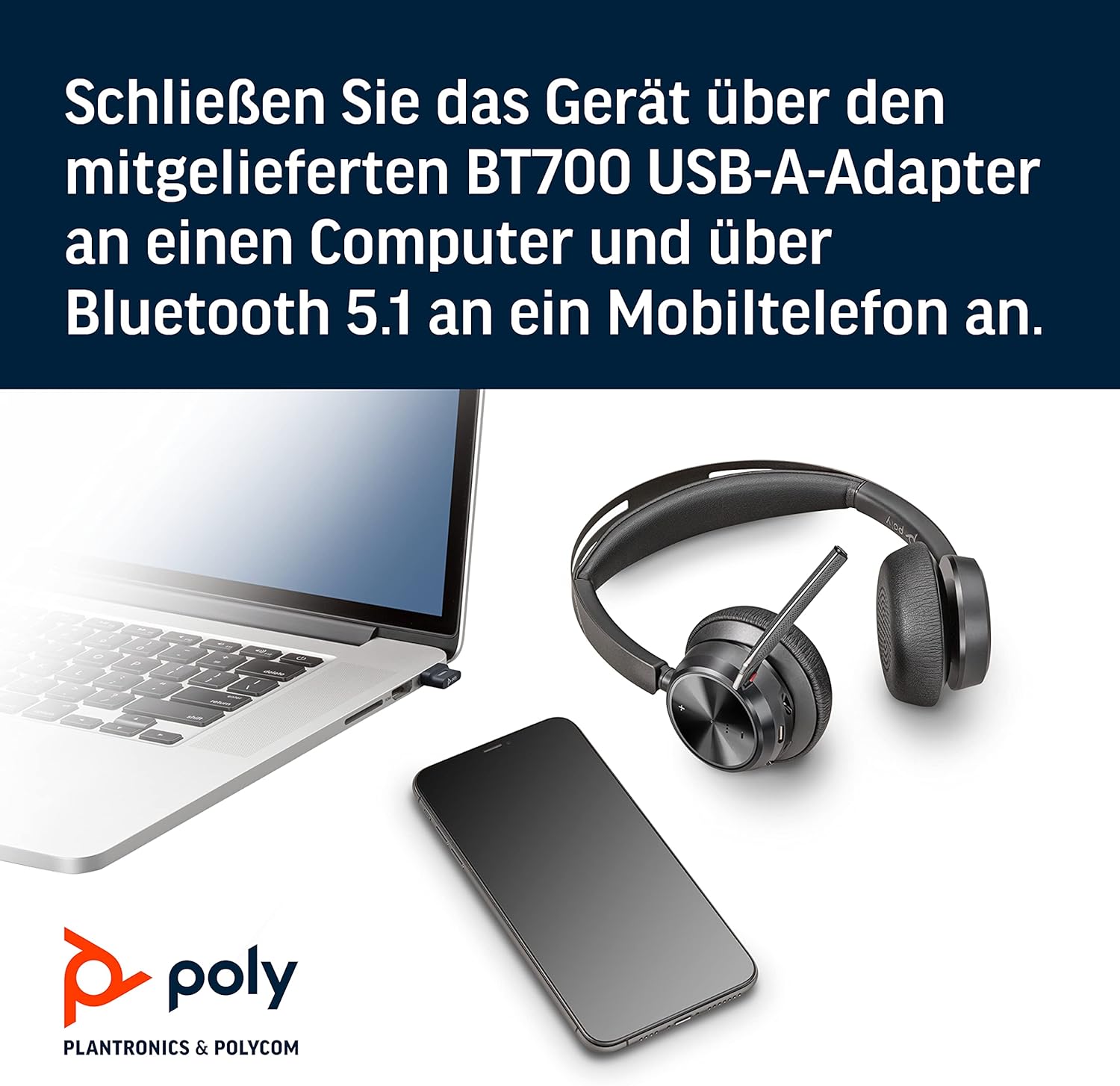 Poly - Voyager Focus 2 UC USB-A Headset (Plantronics) - Bluetooth Dual-Ear (Stereo) Headset with Boom Mic - USB-A PC/Mac Compatible - Active Noise Canceling - Works with Teams, Zoom & more