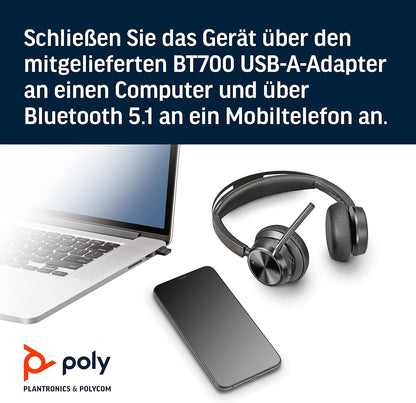 Poly - Voyager Focus 2 UC USB-A Headset (Plantronics) - Bluetooth Dual-Ear (Stereo) Headset with Boom Mic - USB-A PC/Mac Compatible - Active Noise Canceling - Works with Teams, Zoom & more