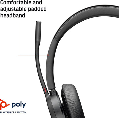 Poly - Voyager 4320 UC Wireless Headset (Plantronics) - Headphones with Boom Mic - Connect to PC/Mac via USB-A Bluetooth Adapter, Cell Phone via Bluetooth - Works with Teams (Certified), Zoom & More