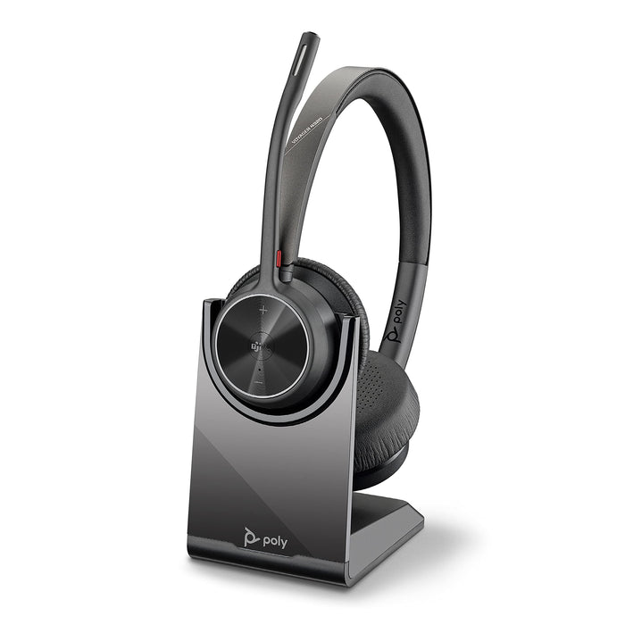 Poly - Voyager 4320 UC Wireless Headset + Charge Stand (Plantronics) - Headphones w/ Mic - Connect to PC/Mac via USB-C Bluetooth Adapter, Cell Phone via Bluetooth-Works w/ Teams (Certified), Zoom&More