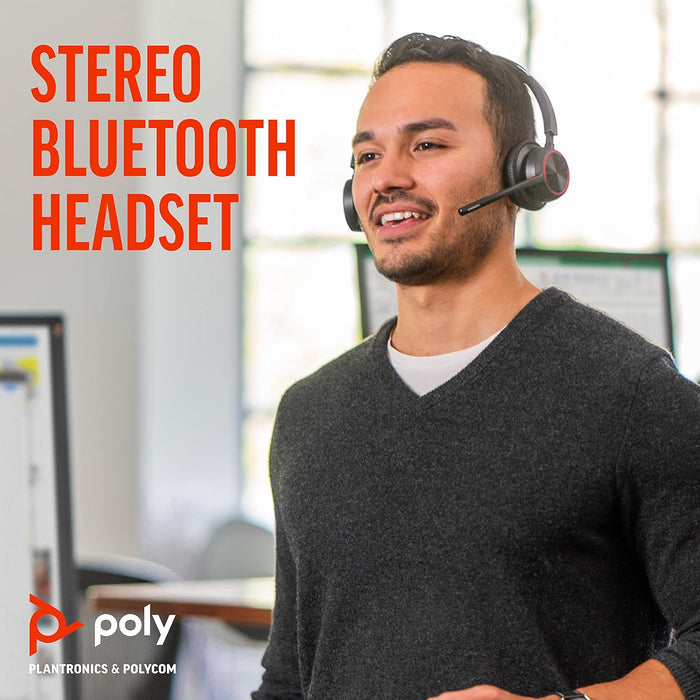 Poly - Voyager 4320 UC Wireless Headset + Charge Stand (Plantronics) - Headphones w/ Mic - Connect to PC/Mac via USB-C Bluetooth Adapter, Cell Phone via Bluetooth-Works w/ Teams (Certified), Zoom&More