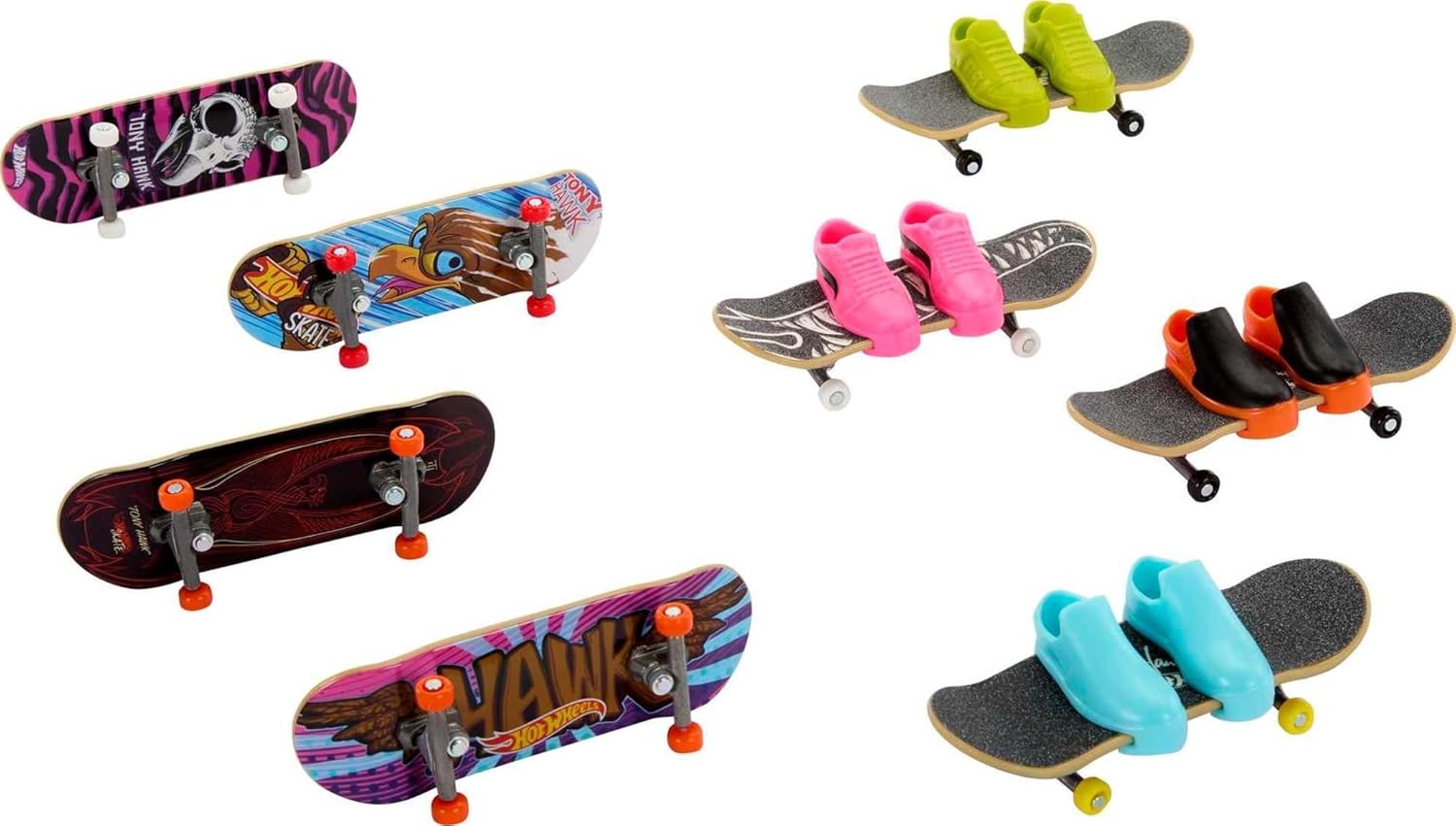 Hot Wheels 8 Tablas de Skate con 4 Pares de Zapatillas para Dedos, monopatín de Juguete, +5 años (Mattel HMY19
