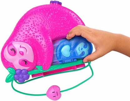 Polly Pocket Playset and Travel Toy with 2 Micro Dolls and 12 Accessories, Animal Toy, Sloth 2-in-1 Purse Compact Sloth Family Gift Set 2-in-1