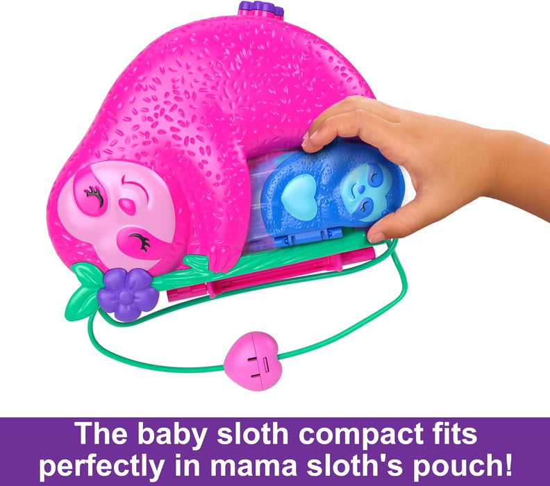 Polly Pocket Playset and Travel Toy with 2 Micro Dolls and 12 Accessories, Animal Toy, Sloth 2-in-1 Purse Compact