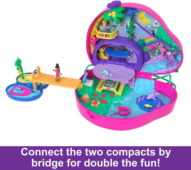 Polly Pocket Playset and Travel Toy with 2 Micro Dolls and 12 Accessories, Animal Toy, Sloth 2-in-1 Purse Compact