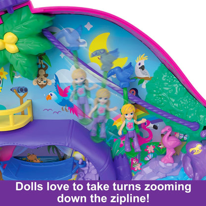 Polly Pocket Playset and Travel Toy with 2 Micro Dolls and 12 Accessories, Animal Toy, Sloth 2-in-1 Purse Compact Sloth Family Gift Set 2-in-1