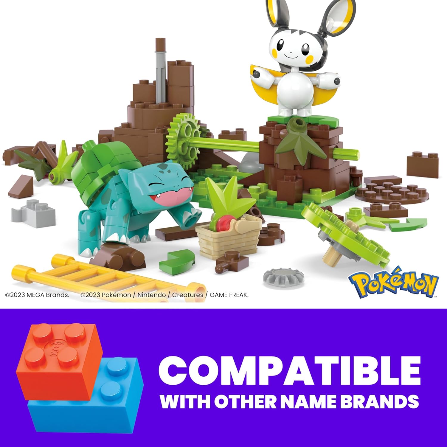 MEGA Pokémon Adventure Builder - erlebnisreiches Bauset mit 194 Teilen, beweglichen Pokémon Emolga und Bisasam, fähig zu Flugbewegungen, für Kinder ab 7 Jahren, HTH69