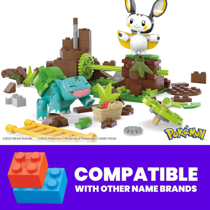 MEGA Pokémon Adventure Builder - erlebnisreiches Bauset mit 194 Teilen, beweglichen Pokémon Emolga und Bisasam, fähig zu Flugbewegungen, für Kinder ab 7 Jahren, HTH69