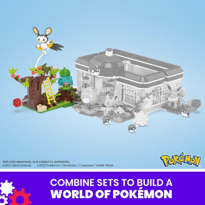 MEGA Pokémon Adventure Builder - erlebnisreiches Bauset mit 194 Teilen, beweglichen Pokémon Emolga und Bisasam, fähig zu Flugbewegungen, für Kinder ab 7 Jahren, HTH69