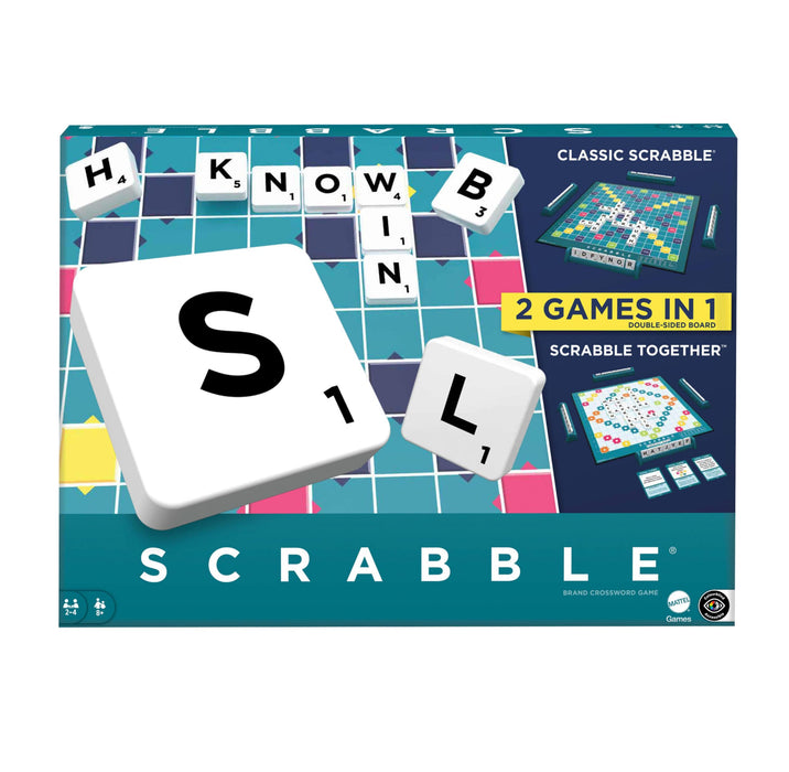 Mattel Games Scrabble Board Game, Family Word Game with Two Ways to Play, includes 50 Goal Cards that Teach Scrabble Basics for 2-4 Players, UK Version, HWD43