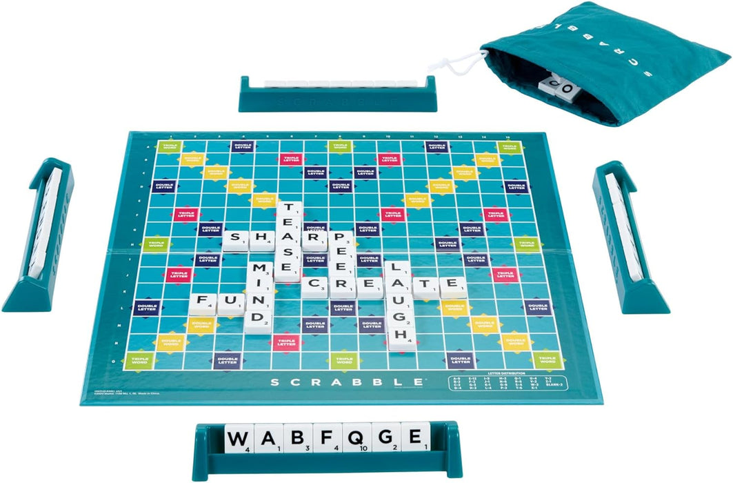 Mattel Games Scrabble Board Game, Family Word Game with Two Ways to Play, includes 50 Goal Cards that Teach Scrabble Basics for 2-4 Players, UK Version, HWD43