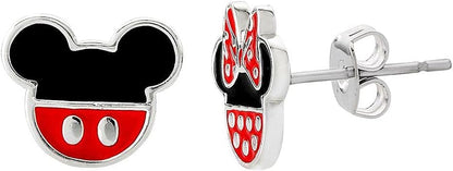 Peers Hardy Disney Mickey and Minnie Mouse red and black Silver Plated Enamel Filled Earrings EF00258SL,One Size
