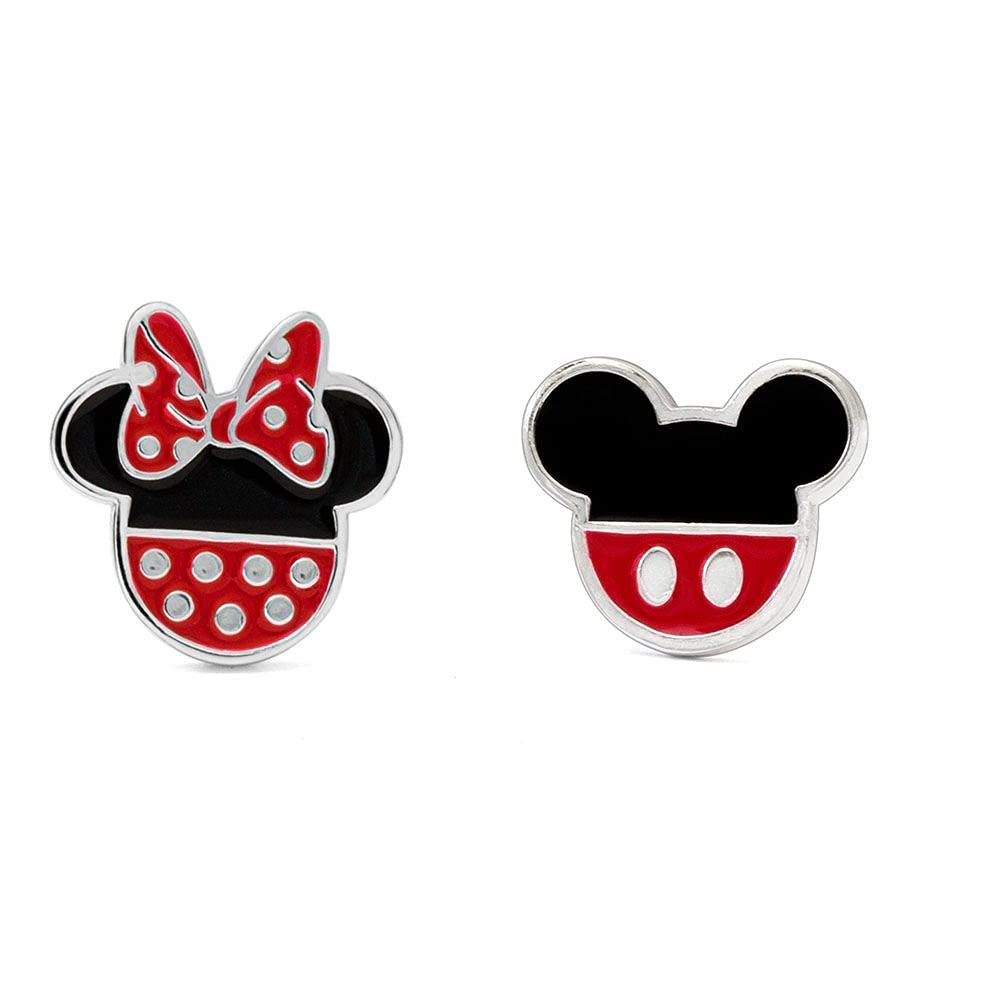 Peers Hardy Disney Mickey and Minnie Mouse red and black Silver Plated Enamel Filled Earrings EF00258SL,One Size