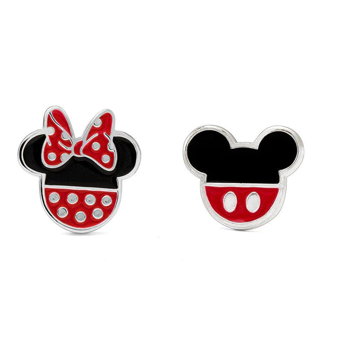 Peers Hardy Disney Mickey and Minnie Mouse red and black Silver Plated Enamel Filled Earrings EF00258SL,One Size