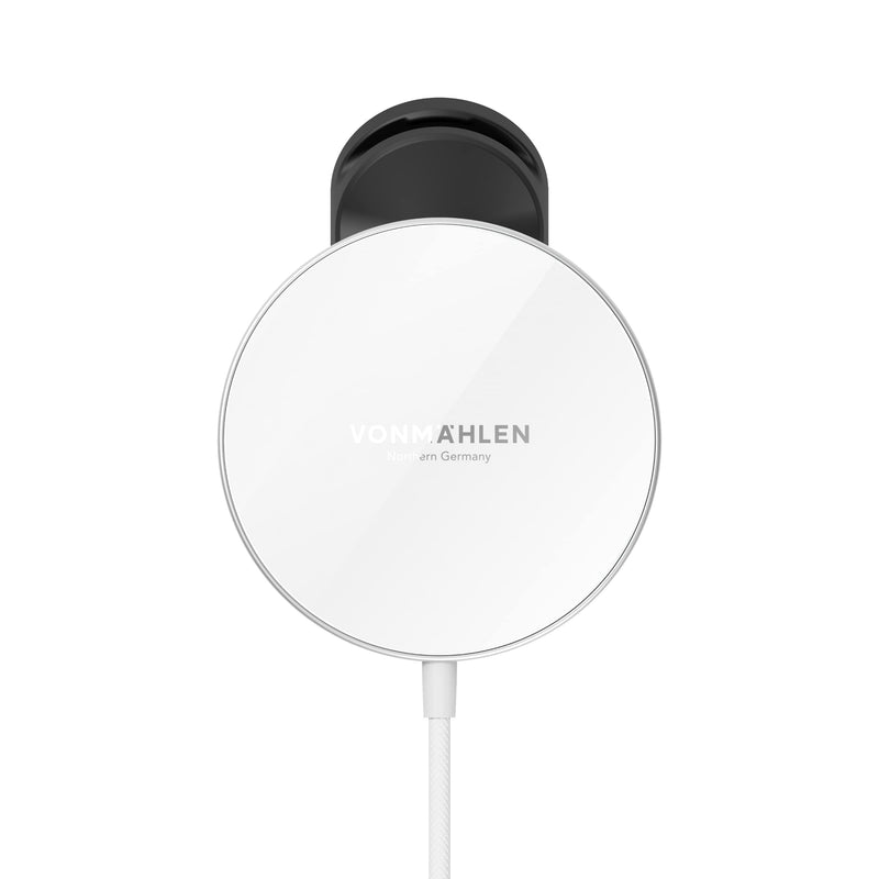 Aura Car Magnetic Charger with Mobile Phone Holder for Car - Wireless Charging Pad Compatible with All MagSafe Enabled Devices - Charging Pad for Inductive Charging up to 15W (White)