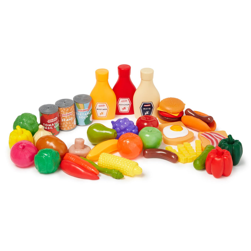 Casdon Play Food Set. 44 Piece Play Food Set for Children Aged 2+. Contains A Delicious Assortment of Fruits, Vegetables and Meals