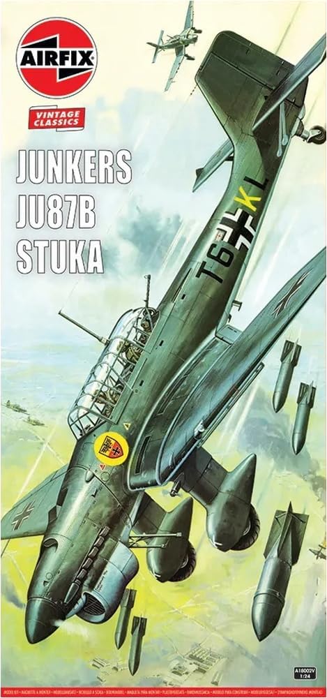 Airfix Vintage Classics Set - A18002V Junkers Ju87B Stuka - Battle of Britain - Plastic Model Aircraft Kits for Adults & Children 8+, Set Includes 334 Pieces - 1:24 Scale Model Aircraft Sets