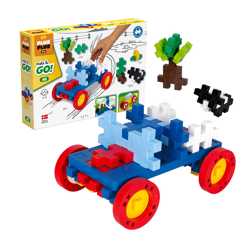 PLUS PLUS 9603422 Big-Make&GO Vehicles Pieces – PP3422 Multi-Coloured, Multicolored, 46 pièces