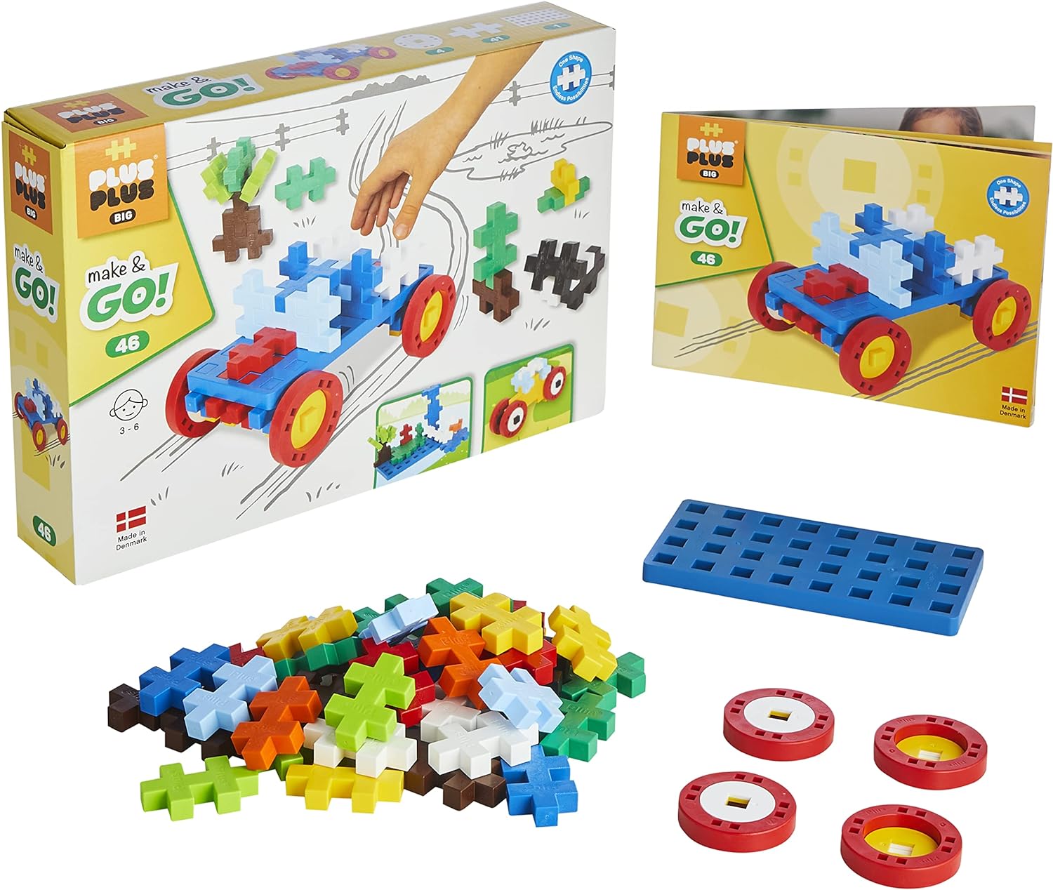 PLUS PLUS 9603422 Big-Make&GO Vehicles Pieces – PP3422 Multi-Coloured, Multicolored, 46 pièces