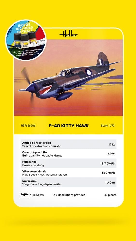 Heller - 1/72 Starter Kit P-40 Kitty Hawk