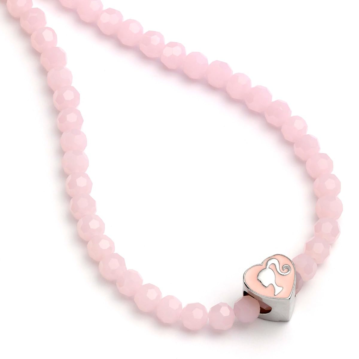 Barbie™ Rosa Perlen-Halskette mit herzförmigem Silhouetten-Anhänger, Einheitsgröße, Zink, Barbie Pink Bead Necklace With Heart Shaped Silhouette Pendant, Barbie™ ️ Roze kralen ketting met hartvormige silhouet charme, Eén maat, Zink