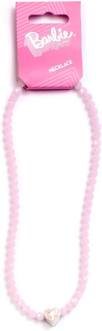 Barbie™ Rosa Perlen-Halskette mit herzförmigem Silhouetten-Anhänger, Einheitsgröße, Zink, Barbie Pink Bead Necklace With Heart Shaped Silhouette Pendant, Barbie™ ️ Roze kralen ketting met hartvormige silhouet charme, Eén maat, Zink