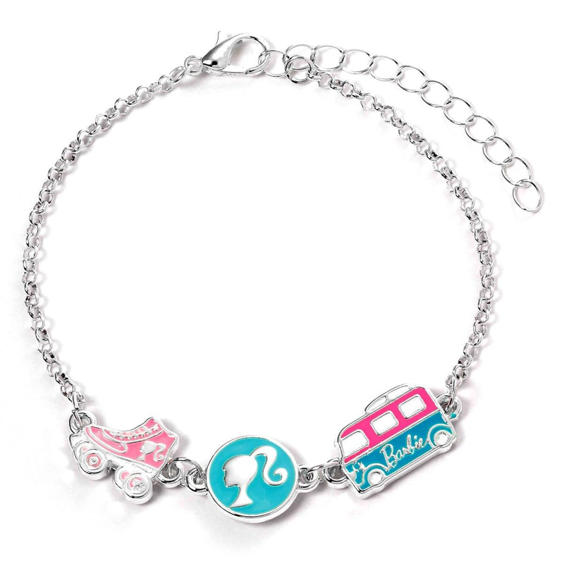 Barbie™ Charm-Armband mit drei emaillierten lustigen Anhängern – Silhouette, Skate und Wohnmobil, Einheitsgröße, Zink