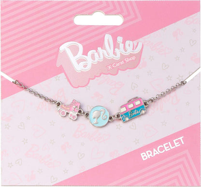 Barbie™ Charm-Armband mit drei emaillierten lustigen Anhängern – Silhouette, Skate und Wohnmobil, Einheitsgröße, Zink