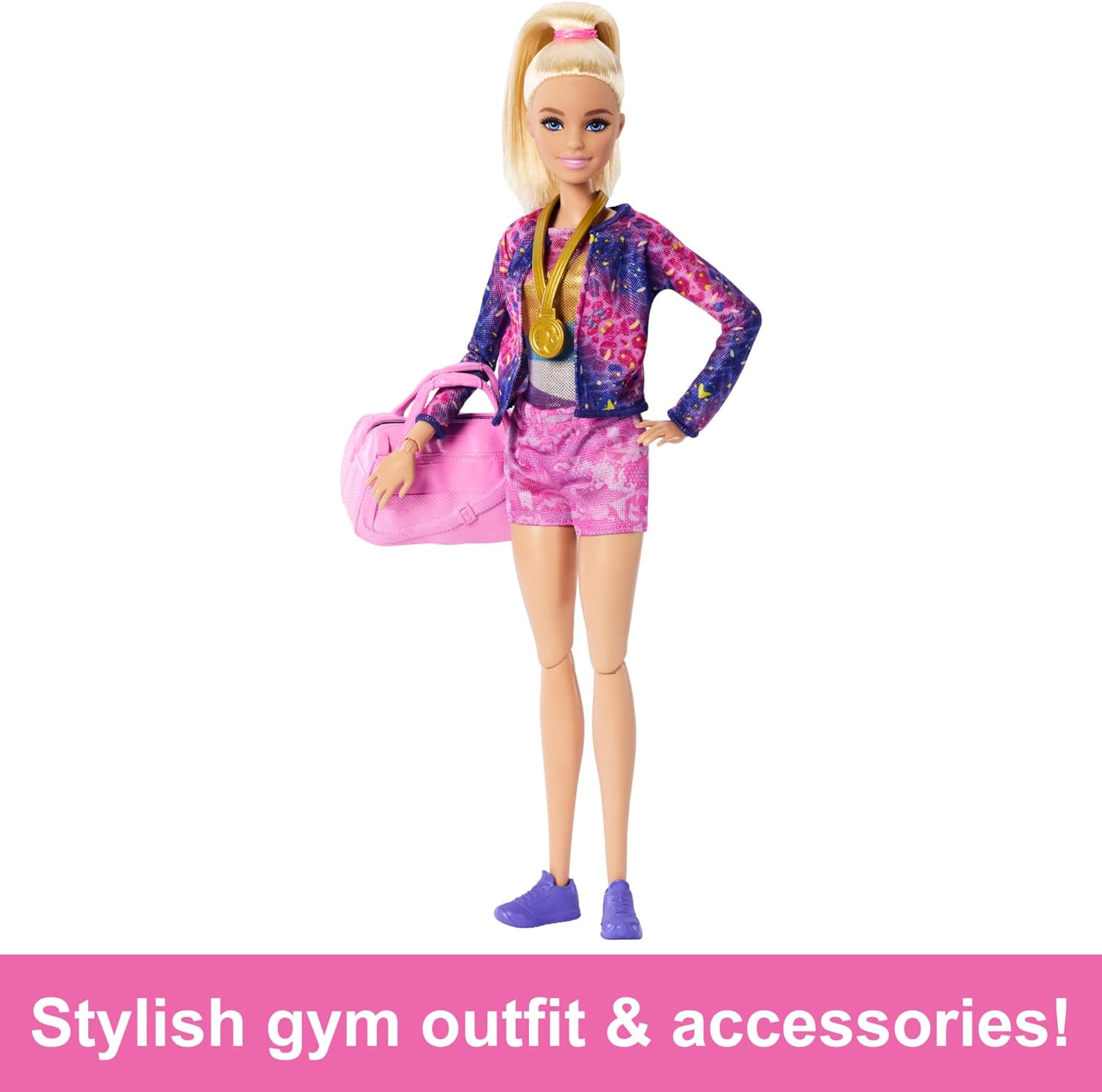 Barbie Gymnastics Doll & Accessories, Playset with Blonde Fashion Doll, C-Clip for Flipping Action, Balance Beam, Warm-Up Suit & More Blonde Doll