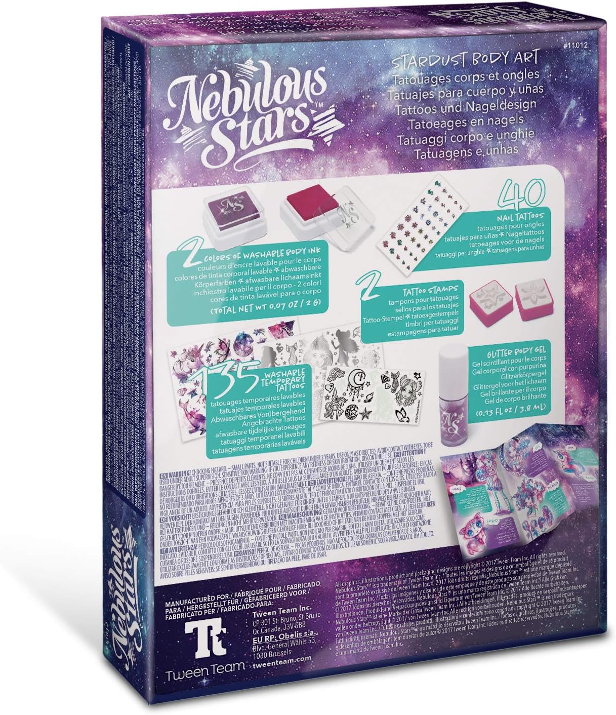 Nebulous Stars Creative Tattoo and Nail Art Set with Tattoo and Body Paint for Skin and Nails for Girls Aged 7+