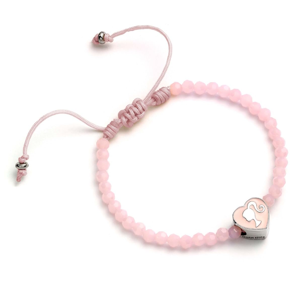 Barbie™️ Pink Bead Friendship Bracelet with Heart Shaped Bead, One Size, Zinc, BMFB0007