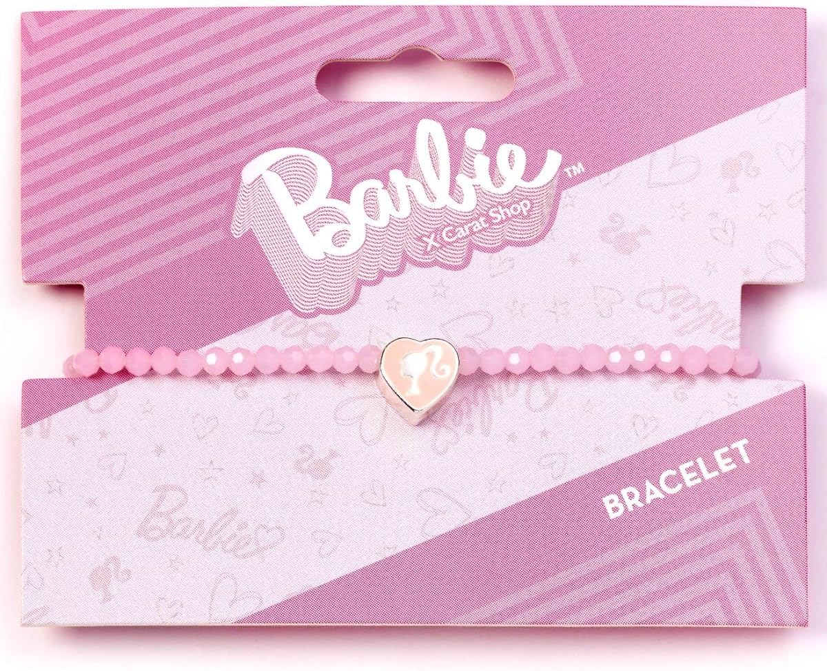 Barbie™️ Pink Bead Friendship Bracelet with Heart Shaped Bead, One Size, Zinc, BMFB0007