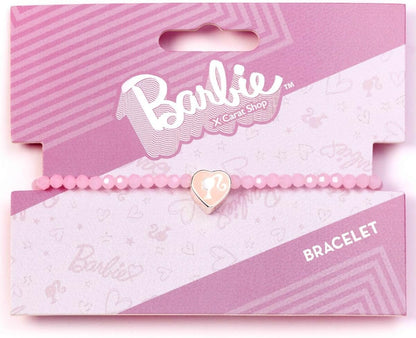 Barbie™️ Pink Bead Friendship Bracelet with Heart Shaped Bead, One Size, Zinc, BMFB0007