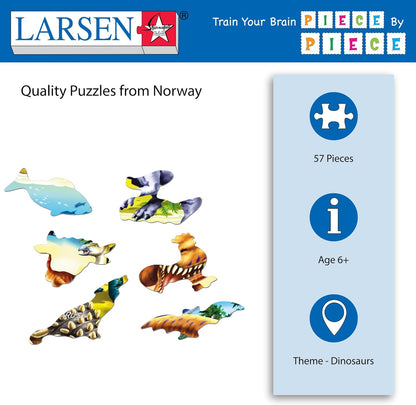 Larsen NB3 Dinosaurs from the Cretaceous Period Jigsaw Puzzle for Kids, Neutral Edition - 57 Piece Puzzle |Children Learning and Development | Boxless Tray & Frame Included | Made in Norway