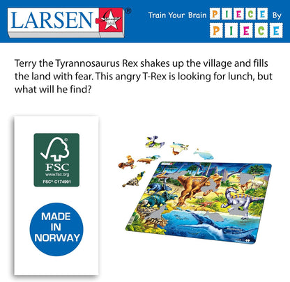 Larsen NB3 Dinosaurs from the Cretaceous Period Jigsaw Puzzle for Kids, Neutral Edition - 57 Piece Puzzle |Children Learning and Development | Boxless Tray & Frame Included | Made in Norway