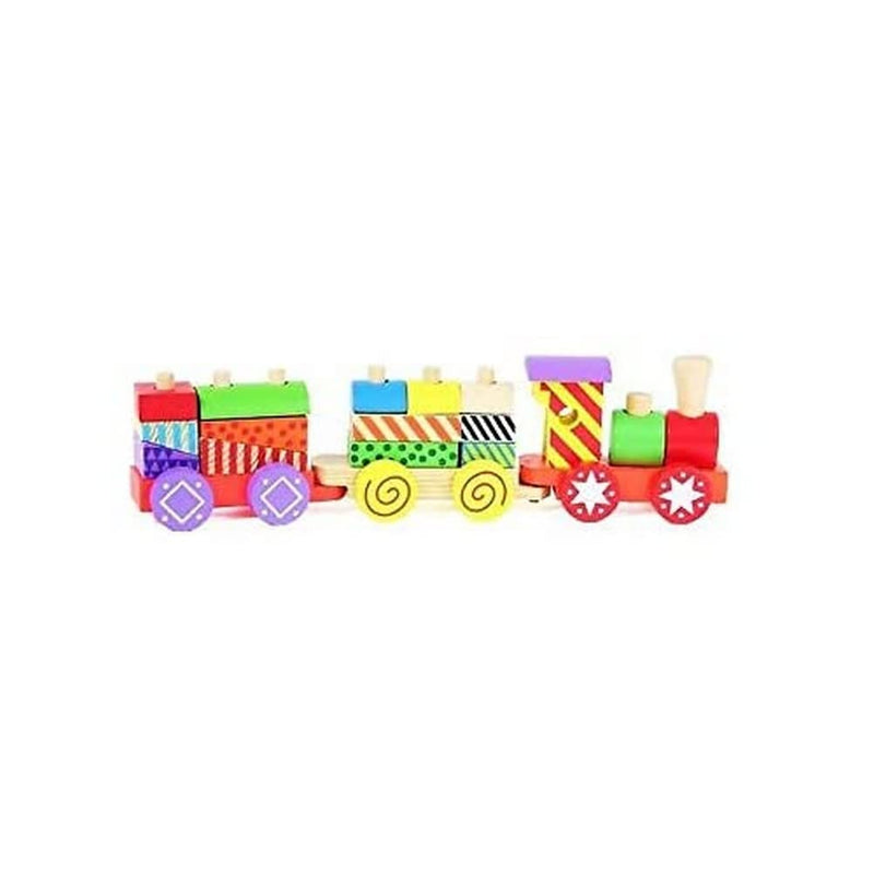 Van Manen 2Play Wooden Train with Carriages, Wooden Toy, Wooden Train with Colourful Building Blocks, Toy for Children, 610063, Multi-Colour