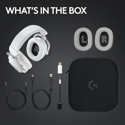 Logitech G PRO X 2 LIGHTSPEED Auriculares Gaming Inalámbricos, Micrófono Brazo Desmontable, Transductores Grafeno 50 mm, DTS:X 2.0-7.1 Surround, Bluetooth/USB/3.5 mm,PC,PS4,PS5,Nintendo Switch, Blanco