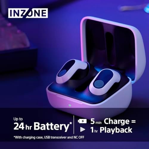 Sony INZONE Buds - True Wireless Gaming Earbuds, 360 Spatial Sound, Light Weight, Comfortable Fit, Active Noise Cancelling, AI Microphone, 24hr Battery, Low Latency Dongle, PC & PS5 Compatible - White