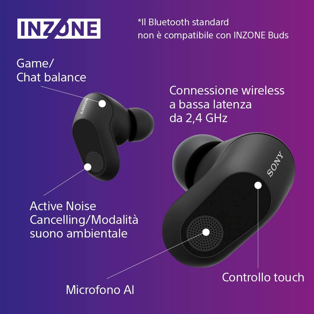 Sony INZONE Buds - True Wireless Gaming Earbuds, 360 Spatial Sound, Light Weight, Comfortable Fit, Active Noise Cancelling, AI Microphone, 24hr Battery, Low Latency Dongle, PC & PS5 Compatible