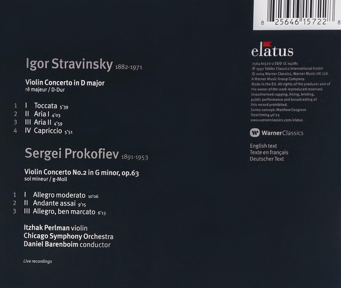 Violin Concerto/violin Concerto No.2 (Barenboim, Chicago So)