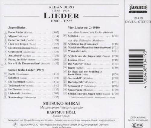 Jugendlieder/sieben Fruhe Lieder/lieder Op. 2 (Shirai, Holl)