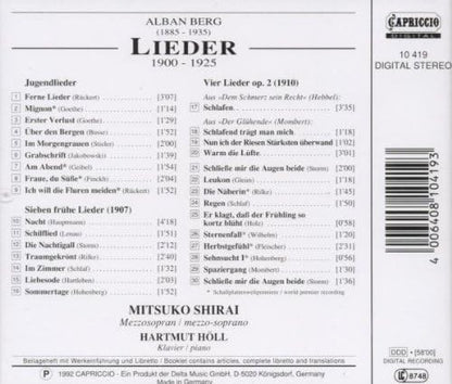Jugendlieder/sieben Fruhe Lieder/lieder Op. 2 (Shirai, Holl)