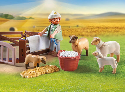 Playmobil 71444 Country: Young Shepherd with Flock of Sheep, with a border collie, hair trimmer and straw strip, fun imaginative role-play, sustainable play sets suitable for children ages 4+